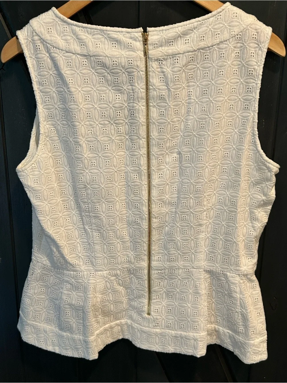 Kate Spade White Eyelet Peplum Sleeveless Blouse Feminine Coquette NWT 12